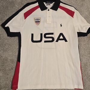 Ralph Lauren Men's White Polo with Black and Red Accents